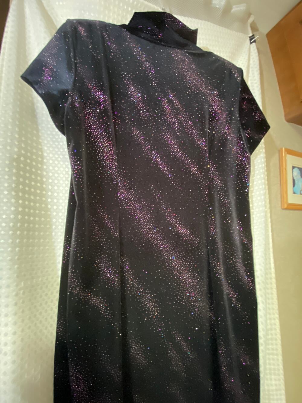 S.L. Fashions Women's Navy Blue Sparkle Cowl Neck Midi Dress